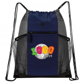 Logo Branded Two-Tone Multi-Pockets Drawstring Pack  Logo Branded Two-Tone Multi-Pockets Drawstring Pack