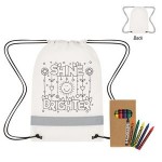 Personalized Lil' Bit Reflective Non-Woven Coloring Drawstring Bag With Crayons