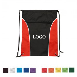 Logo Branded Two Tone Drawstring Pack With Zipper