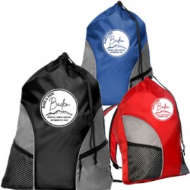 Gym Backpack w/Drawstring Closure & Mesh Front Pockets (18.5"x16") with Logo  Gym Backpack w/Drawstring Closure & Mesh Front Pockets (18.5"x16") with Logo