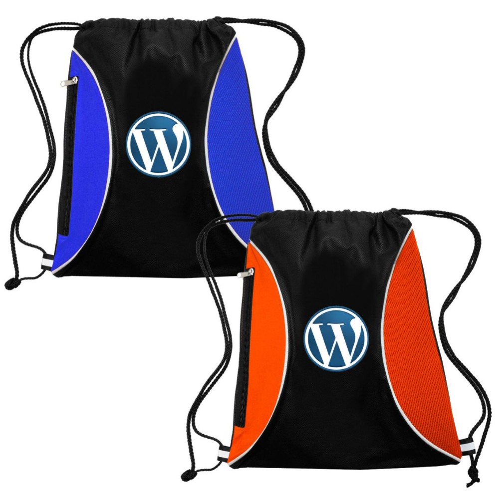 Promotional Two Color Mesh Drawstring Side Zipper Backpacks
