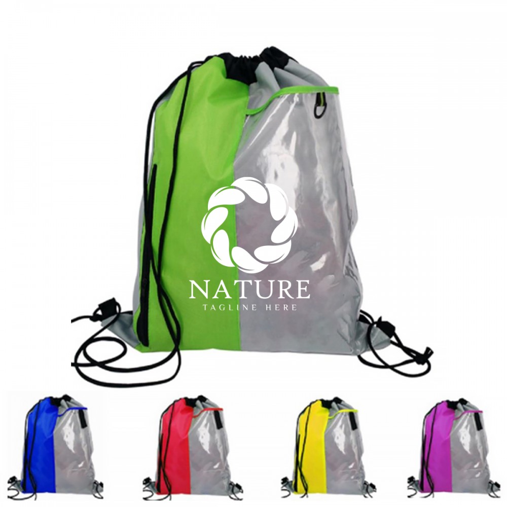 Custom Clear Window Drawstring Backpacks