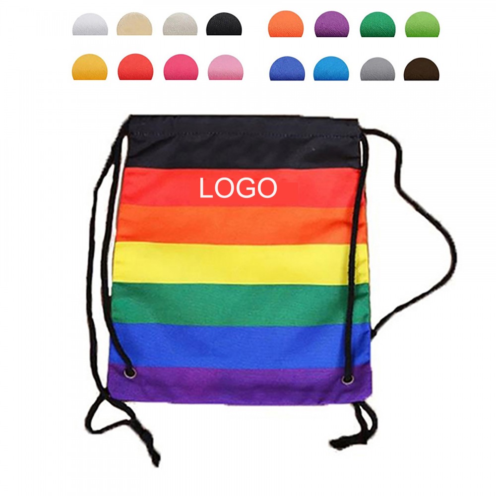 Foldable Polyester Rainbow Drawstring Bag with Logo