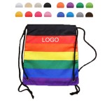 Foldable Polyester Rainbow Drawstring Bag with Logo