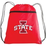 Logo Branded Polyester Drawstring Backpack w/ Zipper Front Pocket - 1 Color (14"x19")