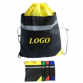 Customized 18"x14" Non-Woven Drawstring Backpack w/Reflective Band  Customized 18"x14" Non-Woven Drawstring Backpack w/Reflective Band