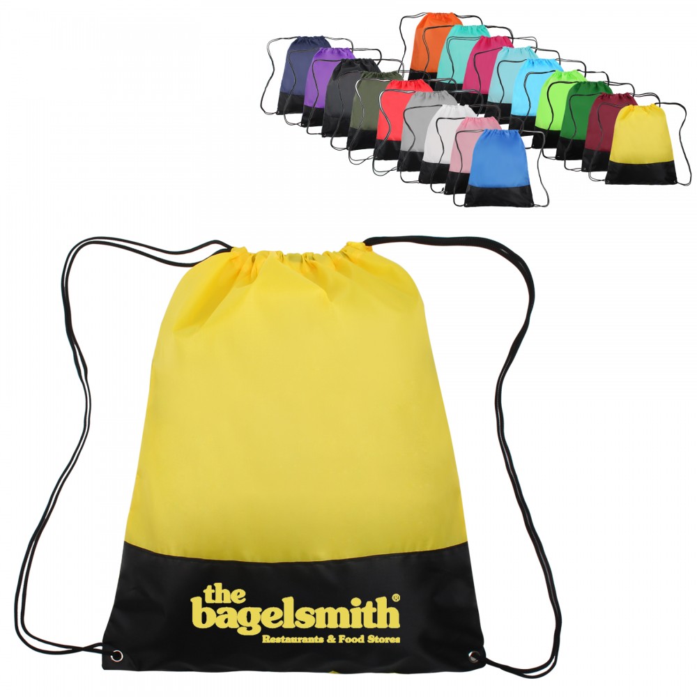 Two-Tone Polyester Drawstring Backpack with Logo