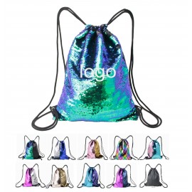 Logo Branded Sequin Drawstring Backpack Bag