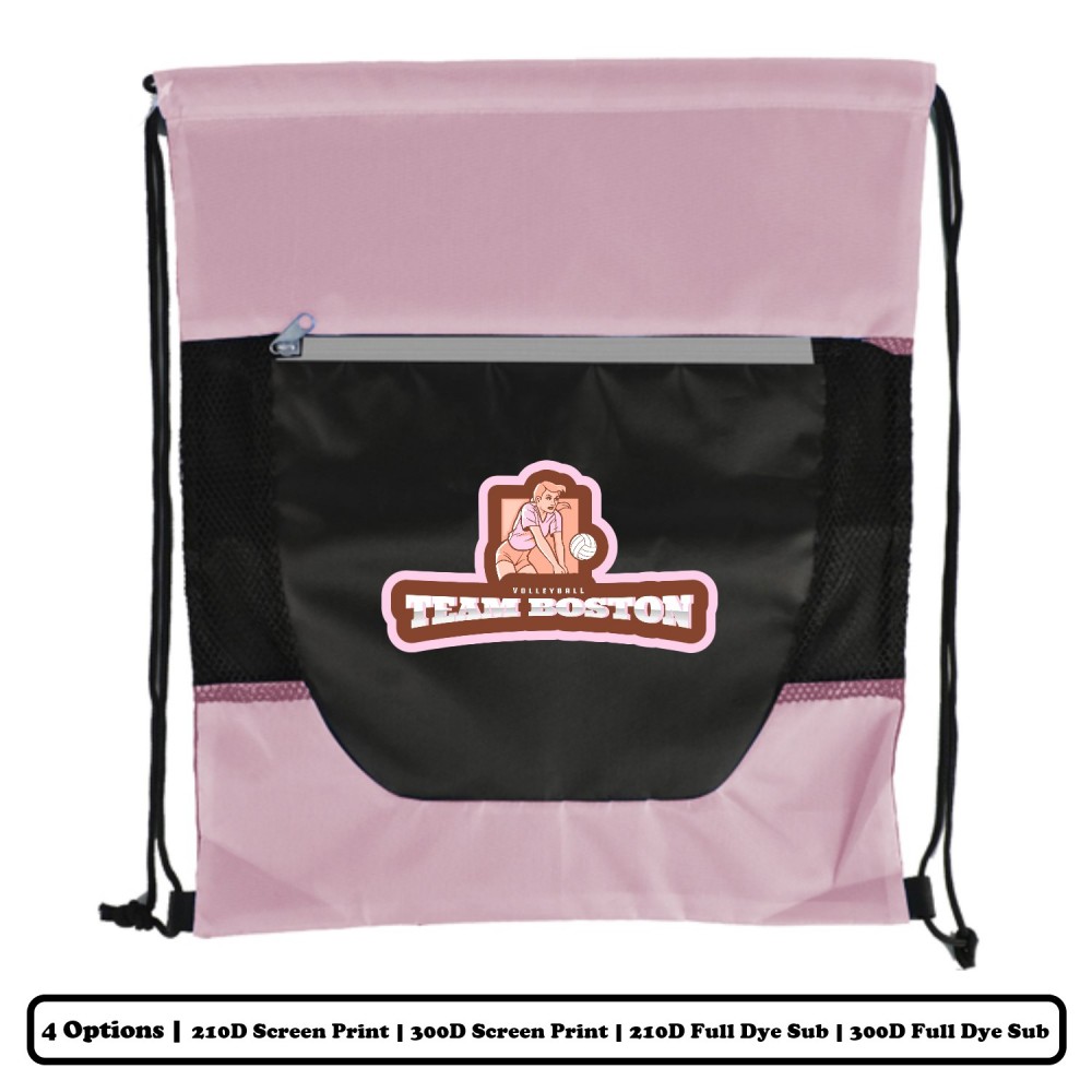 Customized Full Dye Sublimation Front Zipper Polyester Drawstring Bag