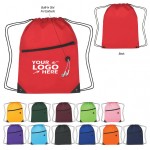 Drawstring Backpack with Front Zipper Pocket with Logo