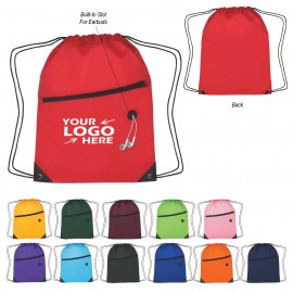 Drawstring Backpack with Front Zipper Pocket with Logo