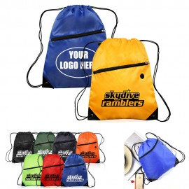 Logo Branded Custom Drawstring Backpack With Zipper