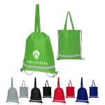 2 in 1 Striped Non-Woven Drawstring Tote Backpack with Logo