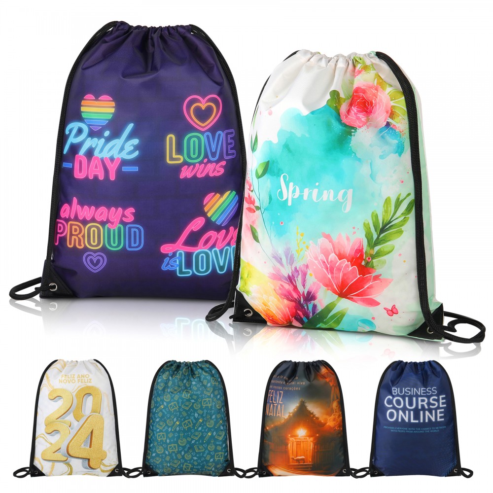 Logo Branded 420D Heavy Duty Dye Sublimation Drawstring Backpack