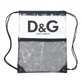Logo Branded Clear PVC Drawstring Cinch Sack Backpack with Front Zipper Mesh Pocket