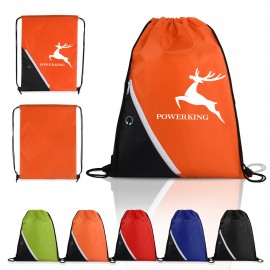 Zipper Pocket Drawstring Backpack with Logo