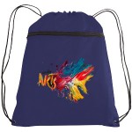 Polyester Drawstring Backpack w/ Zipper Front Pocket - Full Color Transfer (14"x19") with Logo