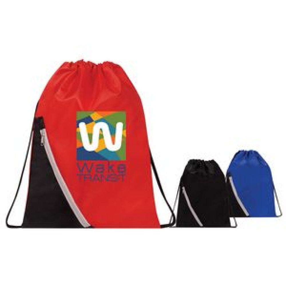 Drawstring Backpack w/Contrasting Pocket with Logo