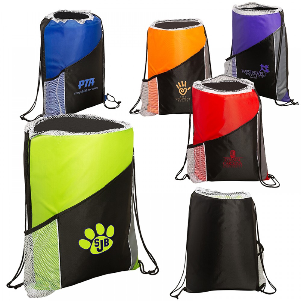Sprint Angled Drawstring Sports Pack w/Pockets with Logo