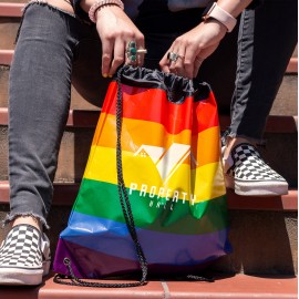 Jumbo Rainbow Drawstring Backpack Bag with Logo