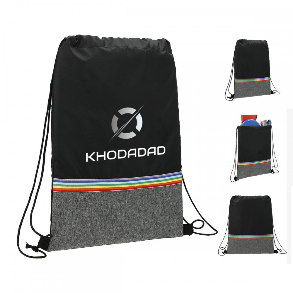 Personalized Rainbow Stripe RPET Drawstring Bag