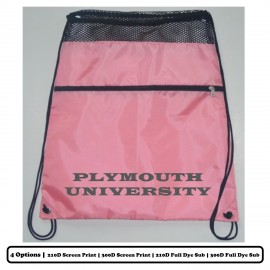 Custom 2-Color Mesh Top Full Zipper Polyester Drawstring Bag