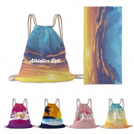Beach Towel Bag with Cinch Sack Pockets with Logo