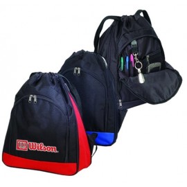 Logo Branded Deluxe Expandable Poly Drawstring Backpack  Logo Branded Deluxe Expandable Poly Drawstring Backpack