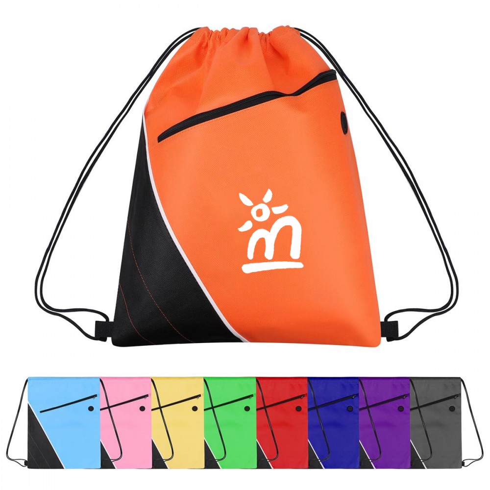 Logo Branded Non Woven Drawstring Backpack w/Zipper