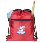 Promotional Zipper Drawstring Backpack w/ Outer Pockets