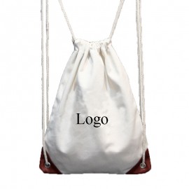Logo Branded Cotton Canvas Drawstring Backpack