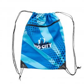 Logo Branded 6 Oz Sublimated Poly Canvas Drawstring Backpack w/ Zip Pocket (14" x 18")