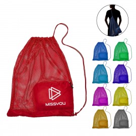 Unisex Mesh Drawstring Bag w/ Zipper Pokcet with Logo