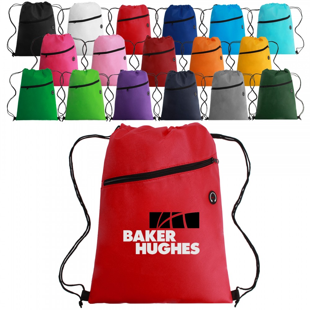 Non-Woven Sports Drawstring Bag with Front Zipper with Logo Non-Woven Sports Drawstring Bag with Front Zipper with Logo