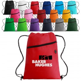 Non-Woven Sports Drawstring Bag with Front Zipper with Logo