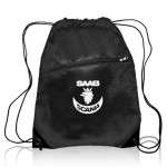 Logo Branded Drawstring Sports Bag with Front Zipper Pocket & Earphone Slot