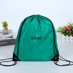 Logo Branded 210D Polyester Bag Drawstring Backpack w/ Reinforced Leather Eyelets