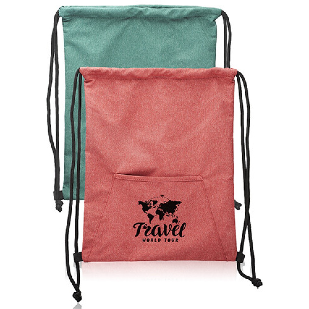 Heathered Drawstring Backpacks with Pouch Pocket with Logo Heathered Drawstring Backpacks with Pouch Pocket with Logo
