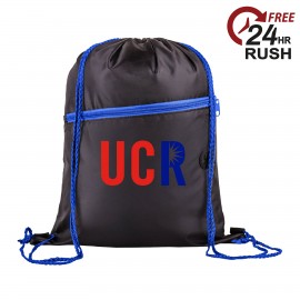 Customized Two Tone Front Zipper Pocket and Earphone Drawstring Backpack