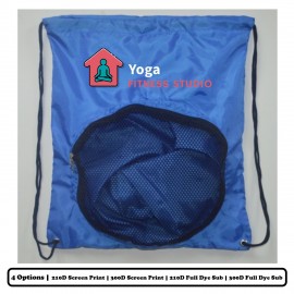 Promotional Single Color Circular Mesh Pocket Polyester Drawstring Bag