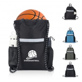 Reflective Drawstring Sports Backpack With Shoe Compartment with Logo