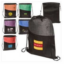 Tonal Heathered Non-Woven Drawstring Backpack with Logo  Tonal Heathered Non-Woven Drawstring Backpack with Logo