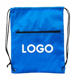 Sports Drawstring Bag W/ Front Zipper with Logo  Sports Drawstring Bag W/ Front Zipper with Logo