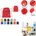 Polyester Drawstring Backpack With Front Zipper with Logo