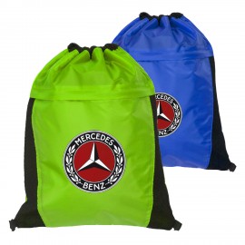Two Color Drawstring Side Mesh Accents Backpacks with Logo  Two Color Drawstring Side Mesh Accents Backpacks with Logo