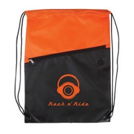 Customized Two-Tone Poly Drawstring Backpack with Zipper - 1 color (13" x 16.75")