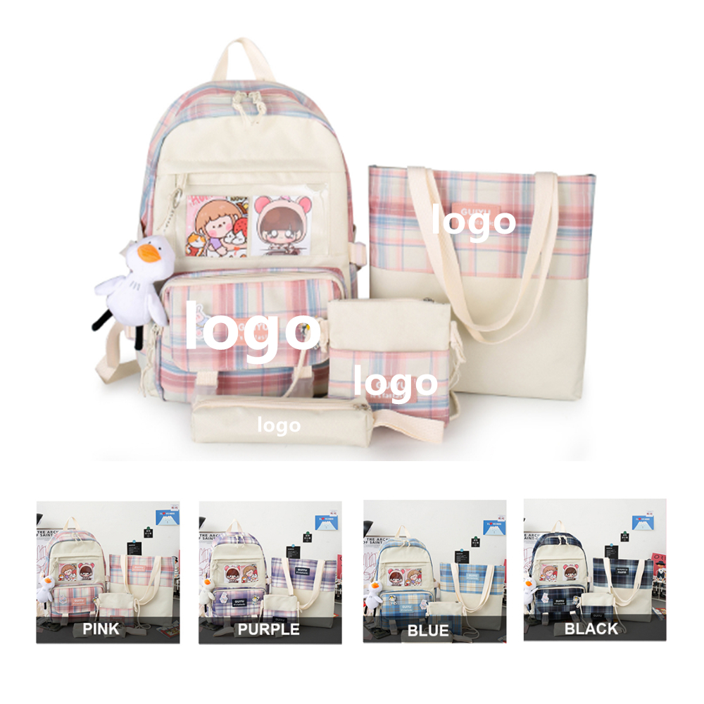 Promotional 4PCS Set Plaid School Backpack