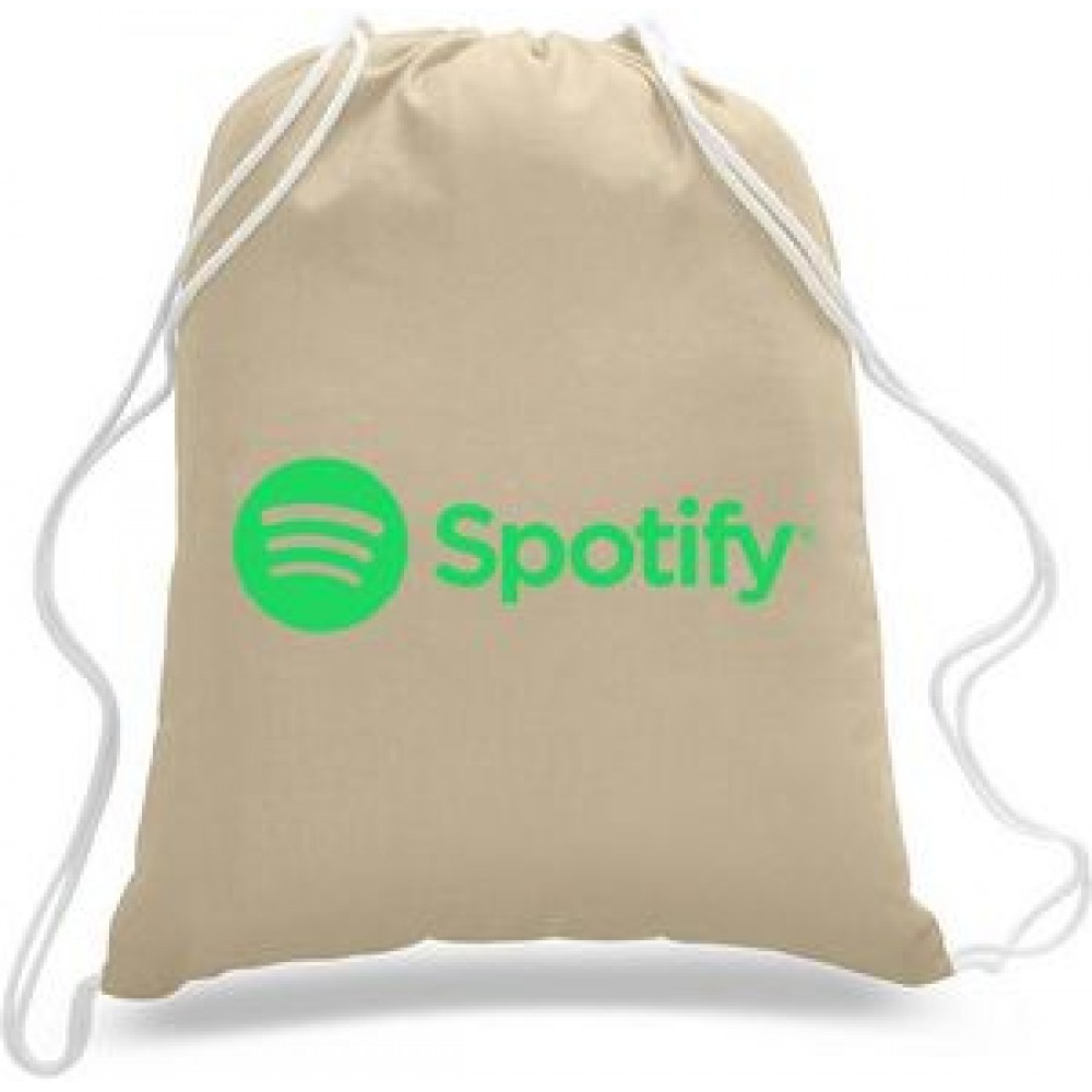 Small Natural 100% Cotton Drawstring Backpack - 1 Color (14"x18") with Logo