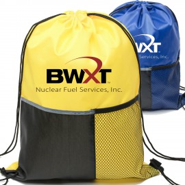 Customized Heavy Duty Tri Color w/ Slip & Side Mesh Pocket Drawstring Backpack (13" x 17")