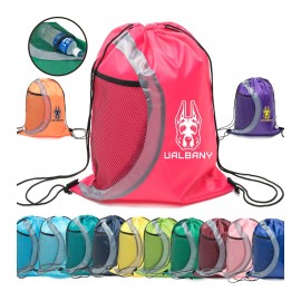 Promotional Heavy Duty Drawstring Cinch Up Side Mesh Pocket Backpack (15" x 18")